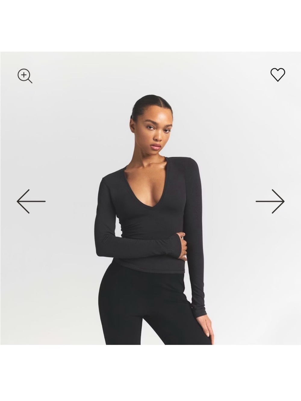 SKIMS Black Long Sleeve Deep V Top